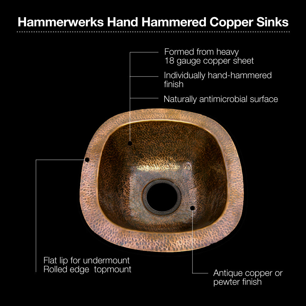 Houzer 18" Copper Flat Lip Hammerwerks Bar/Prep Sink, HW-LAG1BF - The Sink Boutique