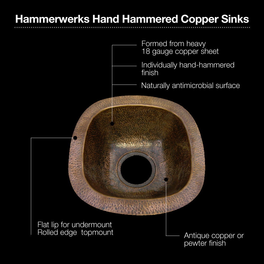 Houzer 13" Copper Flat Lip Hammerwerks Bar/Prep Sink, HW-SCH1BF - The Sink Boutique