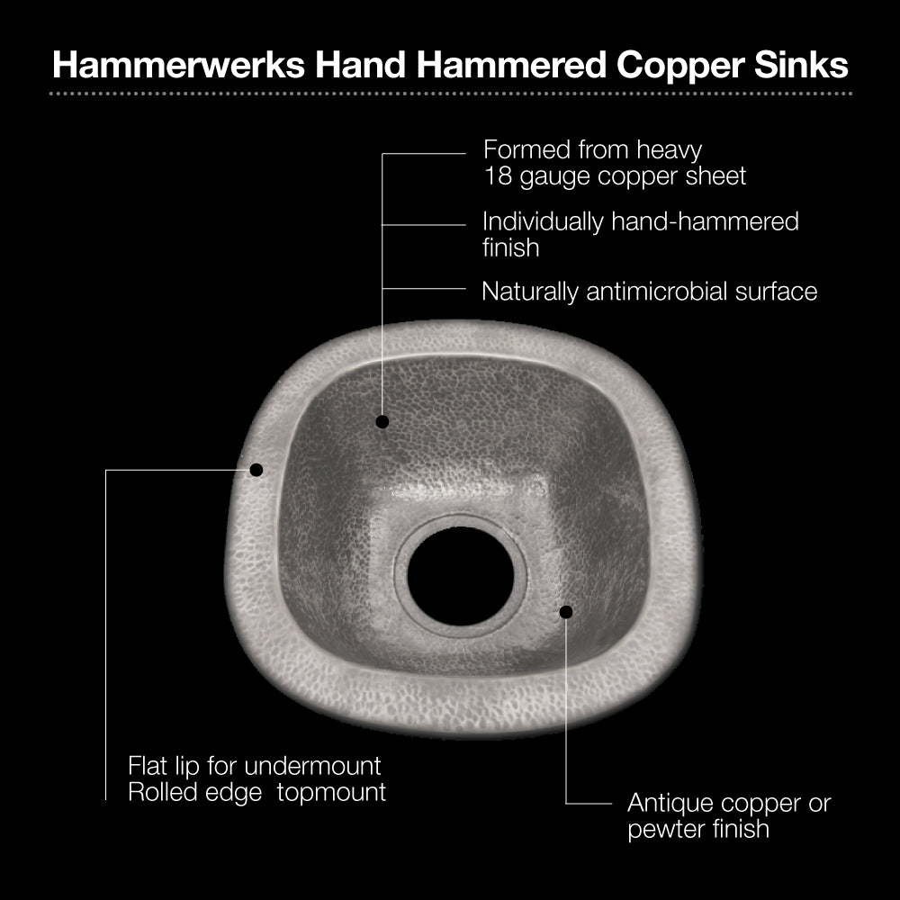 Houzer 13" Copper Flat Lip Hammerwerks Bar/Prep Sink, Pewter, HW-SCH2BF - The Sink Boutique