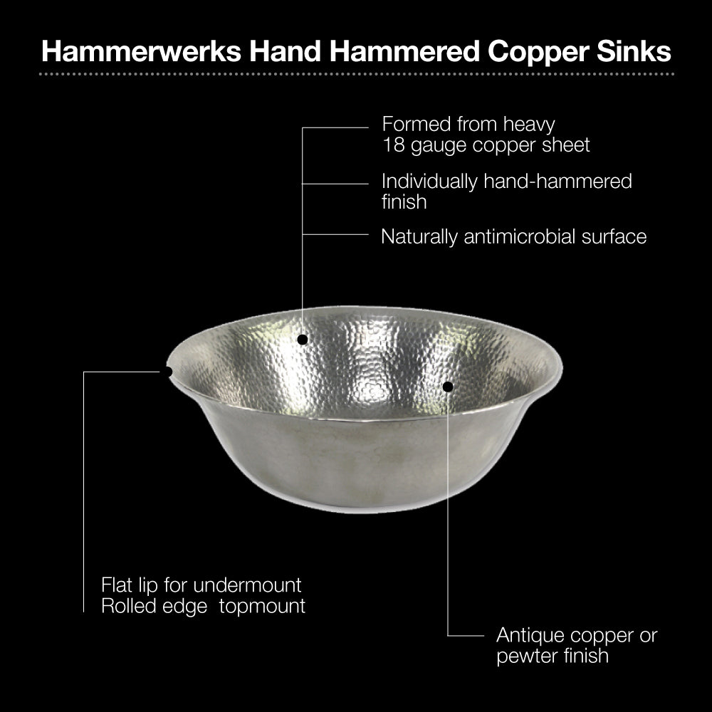Houzer 16" Copper Bathroom Vessel Sink, Pewter, HW-SIE2V - The Sink Boutique