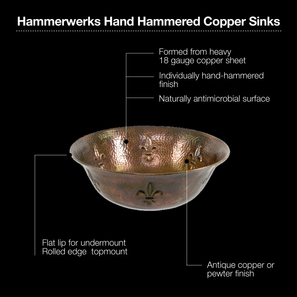 Houzer 16" Copper Bathroom Vessel Sink, HW-TEL1V - The Sink Boutique