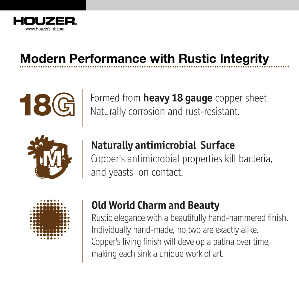 Houzer 16" Copper Bathroom Vessel Sink, HW-TEL1V - The Sink Boutique