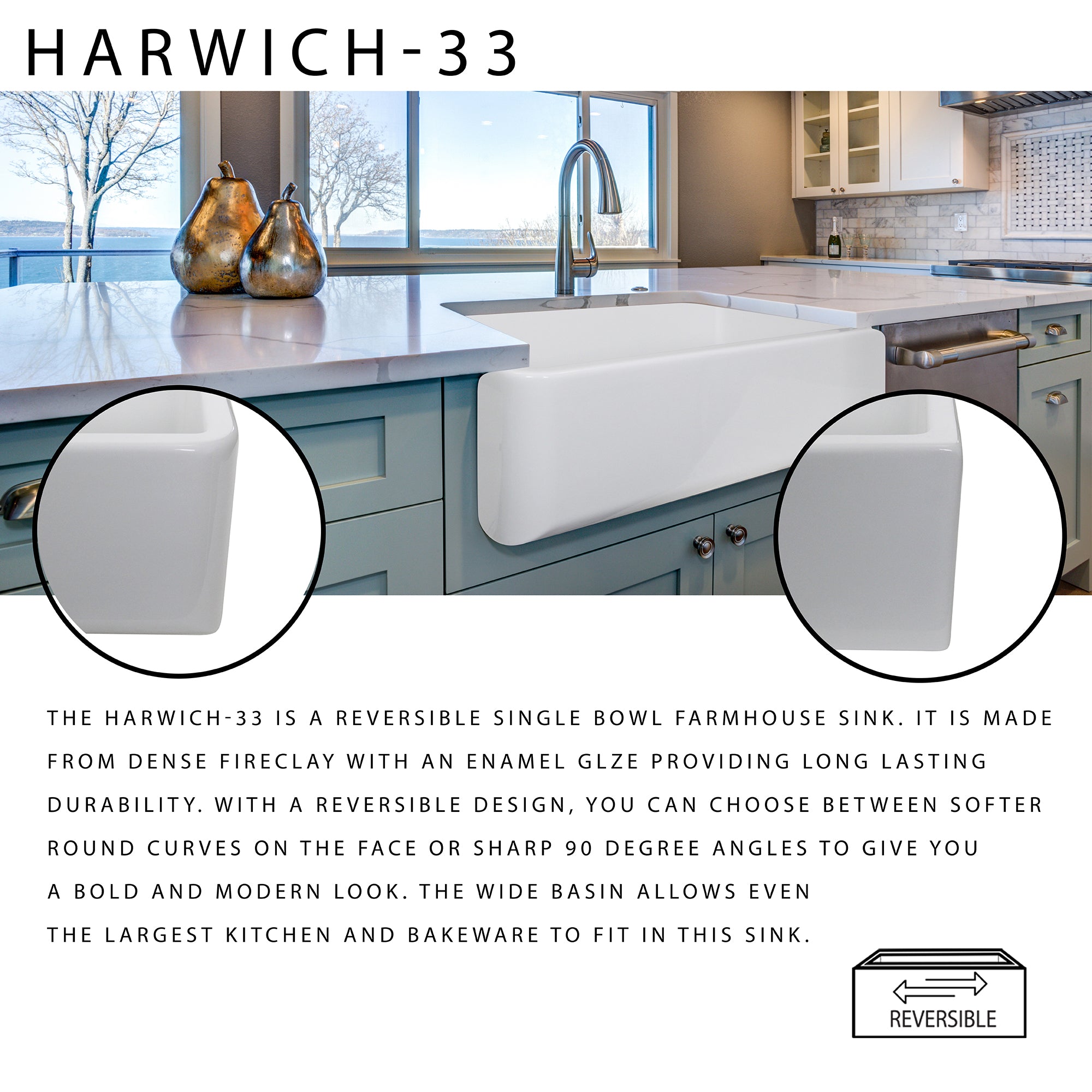Nantucket Sinks Cape 33" Fireclay Farmhouse Sink, White, Harwich-33 - The Sink Boutique