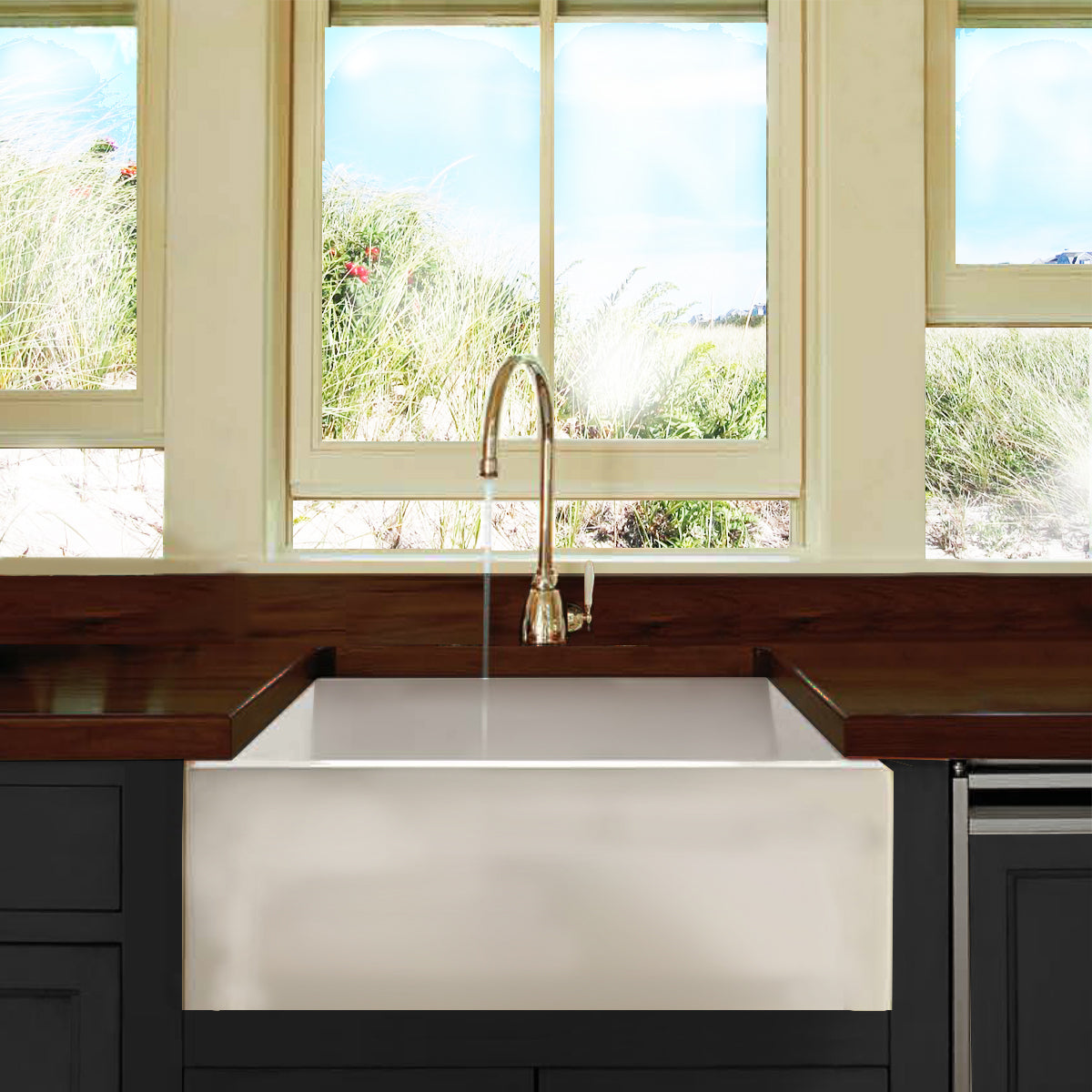 Nantucket Sinks Cape 24" Fireclay Farmhouse Sink, White, Hyannis-24