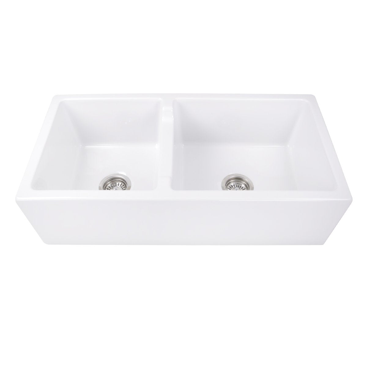 Nantucket Sinks 36" Fireclay Farmhouse Sink, 60/40 Double Bowl, White, Hyannis-36-DBL