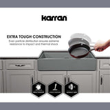 Karran 34" Undermount Quartz Composite Kitchen Sink, Grey, QU-722-GR