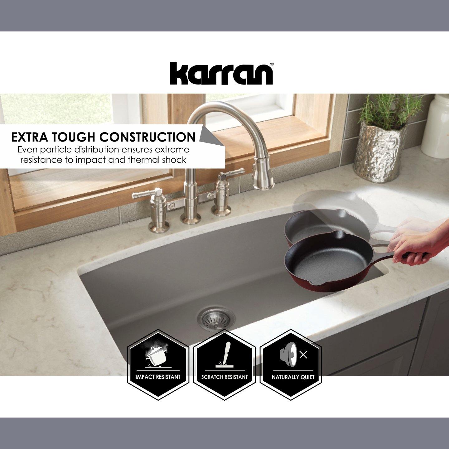Karran 34" Undermount Quartz Composite Kitchen Sink, 60/40 Double Bowl, White, QU-721-WH