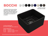 BOCCHI Classico 20" Fireclay Farmhouse Apron Single Bowl Kitchen Sink, Matte Black, 1136-004-0120