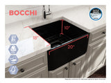 BOCCHI Classico 20" Fireclay Farmhouse Apron Single Bowl Kitchen Sink, Matte Black, 1136-004-0120