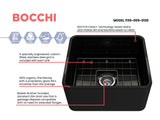 BOCCHI Classico 20" Fireclay Farmhouse Apron Single Bowl Kitchen Sink, Black, 1136-005-0120