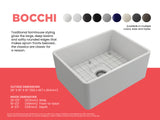 BOCCHI Classico 24" Fireclay Farmhouse Apron Single Bowl Kitchen Sink, Matte White, 1137-002-0120