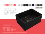BOCCHI Classico 24" Fireclay Farmhouse Apron Single Bowl Kitchen Sink, Matte Black, 1137-004-0120