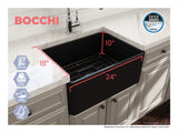 BOCCHI Classico 24" Fireclay Farmhouse Apron Single Bowl Kitchen Sink, Matte Black, 1137-004-0120