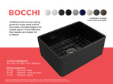 BOCCHI Classico 24" Fireclay Farmhouse Apron Single Bowl Kitchen Sink, Black, 1137-005-0120