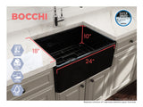 BOCCHI Classico 24" Fireclay Farmhouse Apron Single Bowl Kitchen Sink, Black, 1137-005-0120