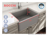 BOCCHI Classico 24" Fireclay Farmhouse Apron Single Bowl Kitchen Sink, Matte Gray, 1137-006-0120