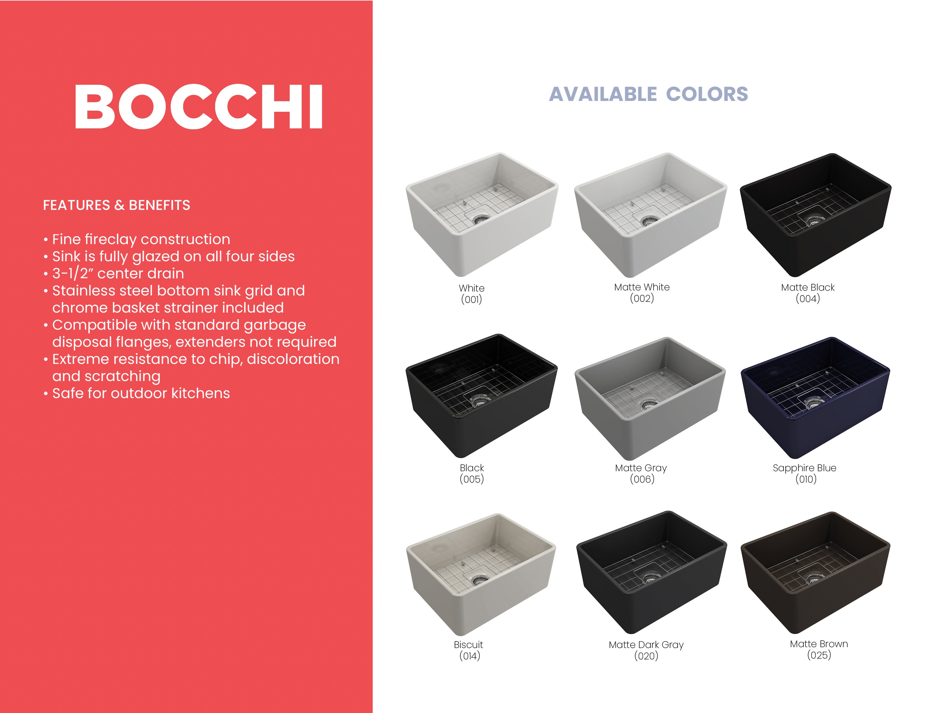 BOCCHI Classico 24" Fireclay Farmhouse Apron Single Bowl Kitchen Sink, Matte Dark Gray, 1137-020-0120