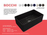 BOCCHI Classico 30" Fireclay Farmhouse Apron Single Bowl Kitchen Sink, Matte Black, 1138-004-0120