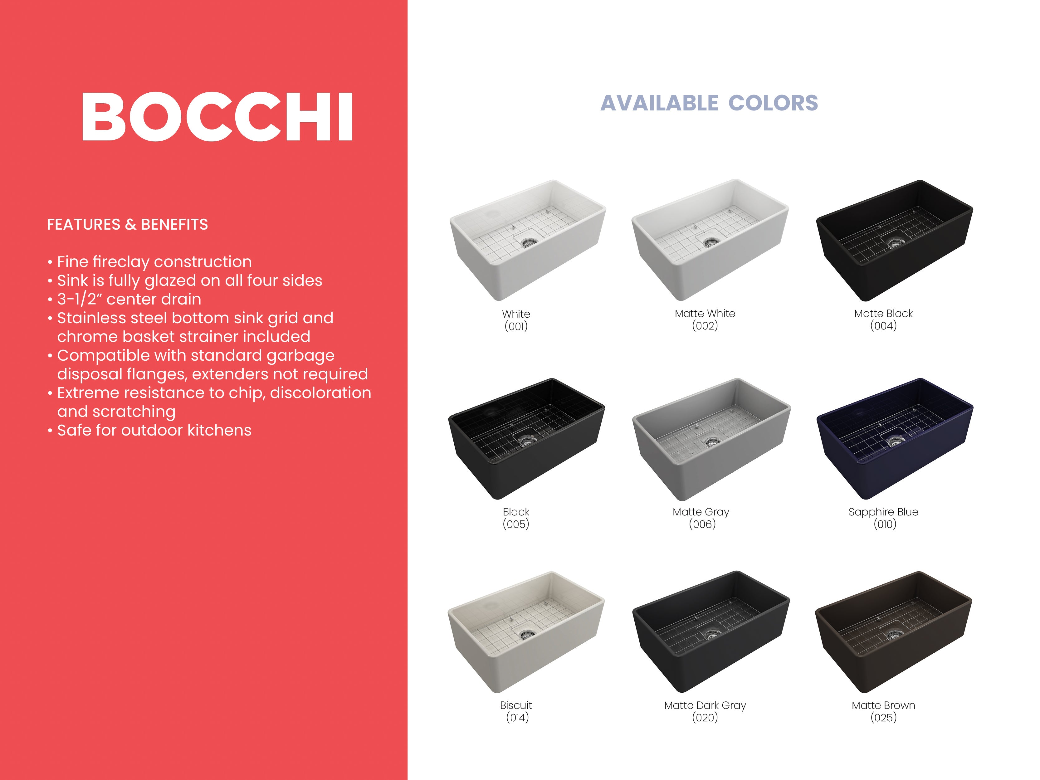 BOCCHI Classico 30" Fireclay Farmhouse Apron Single Bowl Kitchen Sink, Matte Brown, 1138-025-0120