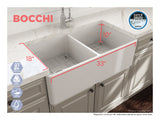 BOCCHI Classico 33" Fireclay Farmhouse Apron 50/50 Double Bowl Kitchen Sink, Matte White, 1139-002-0120