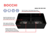 BOCCHI Classico 33" Fireclay Farmhouse Apron 50/50 Double Bowl Kitchen Sink, Black, 1139-005-0120