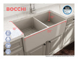 BOCCHI Classico 33" Fireclay Farmhouse Apron 50/50 Double Bowl Kitchen Sink, Biscuit, 1139-014-0120