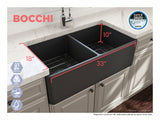 BOCCHI Classico 33" Fireclay Farmhouse Apron 50/50 Double Bowl Kitchen Sink, Matte Dark Gray, 1139-020-0120