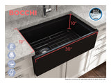 BOCCHI Contempo 30" Fireclay Workstation Farmhouse Sink with Accessories, Matte Black, 1344-004-0120