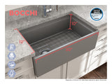 BOCCHI Contempo 30" Fireclay Workstation Farmhouse Sink with Accessories, Matte Gray, 1344-006-0120