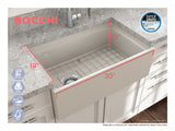 BOCCHI Contempo 30" Fireclay Workstation Farmhouse Sink with Accessories, Biscuit, 1344-014-0120