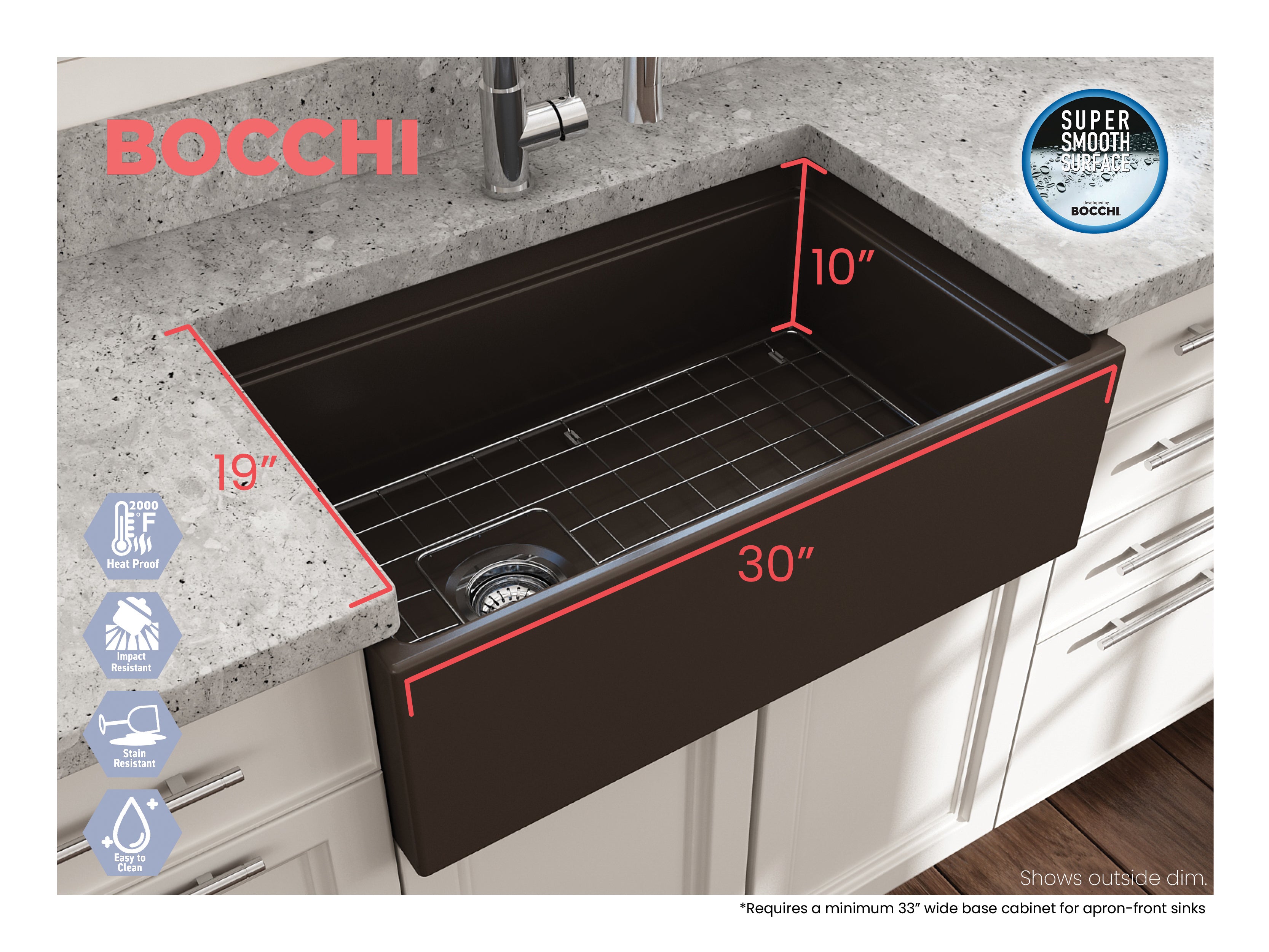 BOCCHI Contempo 30" Fireclay Workstation Farmhouse Sink with Accessories, Matte Brown, 1344-025-0120