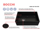 BOCCHI Vigneto 30" Fireclay Farmhouse Apron Single Bowl Kitchen Sink, Matte Black, 1347-004-0120