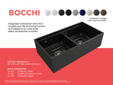 BOCCHI Contempo 36" Fireclay Workstation Farmhouse Sink with Accessories, 50/50 Double Bowl, Black, 1348-005-0120