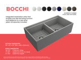 BOCCHI Contempo 36" Fireclay Workstation Farmhouse Sink with Accessories, 50/50 Double Bowl, Matte Gray, 1348-006-0120