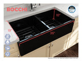 BOCCHI Contempo 36" Fireclay Farmhouse Apron 50/50 Double Bowl Kitchen Sink, Black, 1350-005-0120