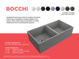 BOCCHI Contempo 36" Fireclay Farmhouse Apron 50/50 Double Bowl Kitchen Sink, Matte Gray, 1350-006-0120