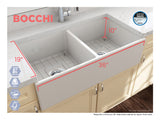 BOCCHI Contempo 36" Fireclay Farmhouse Apron 50/50 Double Bowl Kitchen Sink, Biscuit, 1350-014-0120