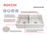 BOCCHI Vigneto 36" Fireclay Farmhouse Apron 50/50 Double Bowl Kitchen Sink, White, 1351-001-0120