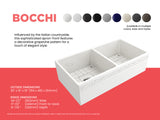 BOCCHI Vigneto 36" Fireclay Farmhouse Apron 50/50 Double Bowl Kitchen Sink, White, 1351-001-0120
