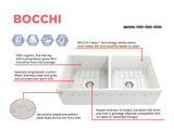 BOCCHI Vigneto 36" Fireclay Farmhouse Apron 50/50 Double Bowl Kitchen Sink, Matte White, 1351-002-0120