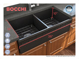 BOCCHI Vigneto 36" Fireclay Farmhouse Apron 50/50 Double Bowl Kitchen Sink, Matte Black, 1351-004-0120