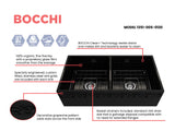 BOCCHI Vigneto 36" Fireclay Farmhouse Apron 50/50 Double Bowl Kitchen Sink, Black, 1351-005-0120