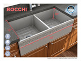 BOCCHI Vigneto 36" Fireclay Farmhouse Apron 50/50 Double Bowl Kitchen Sink, Matte Gray, 1351-006-0120