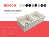 BOCCHI Vigneto 36" Fireclay Farmhouse Apron 50/50 Double Bowl Kitchen Sink, Biscuit, 1351-014-0120