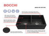 BOCCHI Vigneto 36" Fireclay Farmhouse Apron 50/50 Double Bowl Kitchen Sink, Matte Dark Gray, 1351-020-0120
