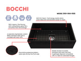 BOCCHI Vigneto 33" Fireclay Farmhouse Apron Single Bowl Kitchen Sink, Matte Black, 1353-004-0120