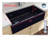 BOCCHI Contempo 36" Fireclay Farmhouse Apron Single Bowl Kitchen Sink, Sapphire Blue, 1354-010-0120