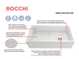 BOCCHI Vigneto 36" Fireclay Farmhouse Apron Single Bowl Kitchen Sink, Matte White, 1355-002-0120