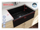 BOCCHI Contempo 27" Fireclay Farmhouse Apron Single Bowl Kitchen Sink, Matte Black, 1356-004-0120