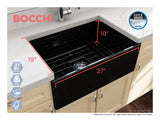 BOCCHI Contempo 27" Fireclay Farmhouse Apron Single Bowl Kitchen Sink, Black, 1356-005-0120